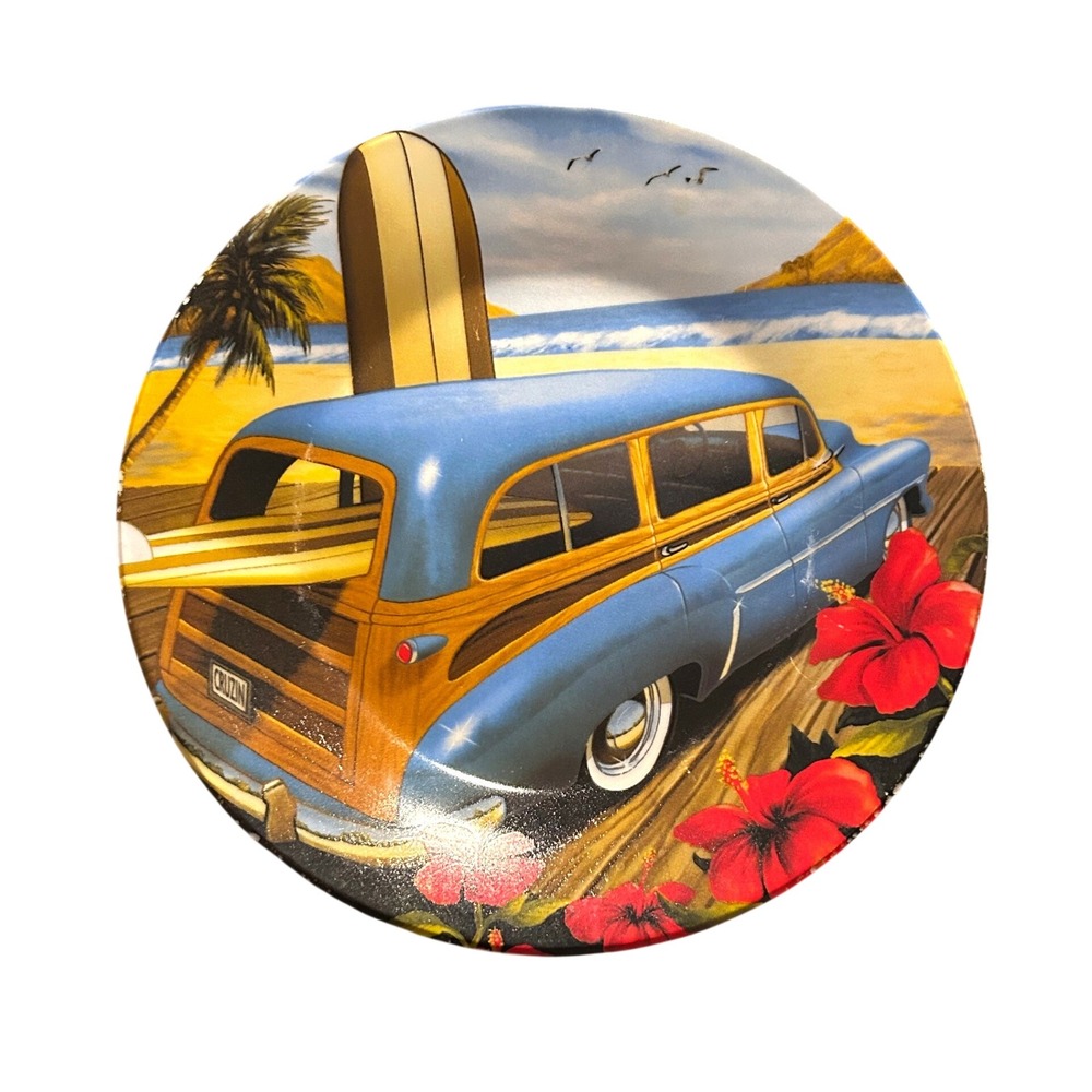 Kane Home Porcelain Tropical Surf Woody Wagon Beach Plates Set of 4 Blue 7.5"